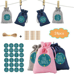 Noël Tricolore Recyclable Toile De Jute Jute Cadeau Sac Ensemble pour Bonbons Bijoux Emballage - Product Image 3