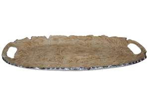 Vente en gros de plateau en acier moulé fait à la main de 17 pouces grand plateau de service en aluminium émaillé avec conception de main texturée pièce centrale à usage domestique - Product Image 2