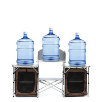 Cuisine de camping en aluminium portable, table de cuisson pliable d'extérieur avec pare-vent et 3 armoires de rangement pour les barbecues, les fêtes et les pique-niques