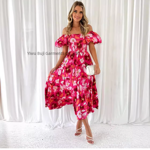 Nouvelle Robe Imprimée à Col Unique et Manches Bouffantes pour <span class=keywords><strong>Femme</strong></span>, Collection Printemps-Été 2026, Grande Vente - Product Image 1