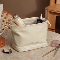 Femmes mignon concepteur grand spacieux Double couche Portable fermeture éclair pour trousse de toilette Logo personnalisé blanc en cuir PU voyage trousse de maquillage