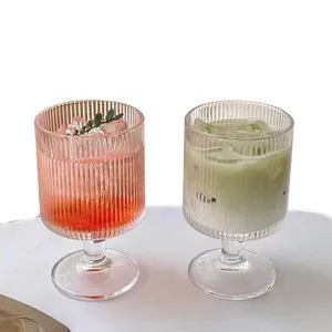 240毫升透明泡泡杯简单罗纹垂直条纹玻璃杯