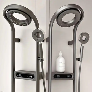 智能恒温温控拉丝哑光黑色三柄现代淋浴套装降雨 + 瀑布喷雾 - Product Image 3