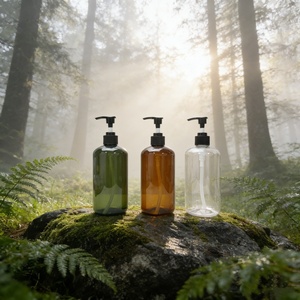 Botella de 300 ml para el Cuidado de la Piel, Transparente, Color Ámbar, para Champú o Loción, con Tapa Dosificadora Negra, Serigrafía, Botella de Plástico de 500 ml para Gel de Ducha o Loción - Product Image 2