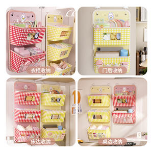 Organisateur mural rose avec 3 bacs à compartiments pour salle de bain, chambre, vêtements et sous-vêtements, en tissu non tissé, sans perçage - Product Image 4