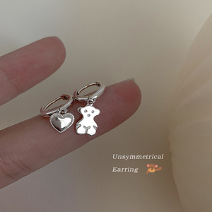 <b>Teddy</b> Bear <b>Heart</b> Asymmetrical Earrings Zinc Alloy Charm Women's Gift Jewelry - Product Image 1