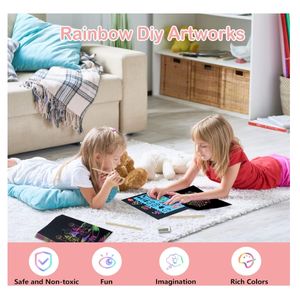 Bunte magische Zeichnung Kratz papier Kunst DIY Projekte Kits Handwerk Geschenke Regenbogen Scratch Off Malbuch für Kinder - Product Image 3