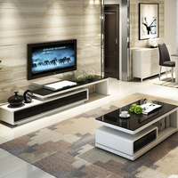 Ensemble de tables basses en verre moderne, table basse de luxe, meubles de salon, table basse de luxe noire et blanche