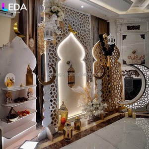 LEDA Indoor Wedding Party Events Decor &supplies Luxurious white <b>Gold</b> Indian style Acrylic LED <b>Backdrop</b> - Product Image 3