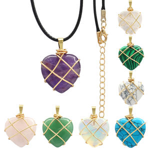 Collier Coeur en Cristal Vente en Gros-Pendentif en Pierre Précieuse de Couleur Naturelle avec Fil Enveloppé à la Main DIY Design - Product Image 5