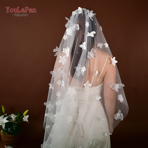 Yapan v243 एकल परत 3 डी ऑर्गेंज़ा फूलों के लिए रोमांटिक शादी का घूंघट - Product Image 6