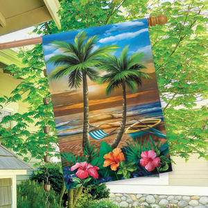 Prix direct usine personnaliser 18 "L X 12.5" W Polyester palmiers tropicaux nautiques coucher de soleil dans le drapeau de jardin de paradis - Product Image 4