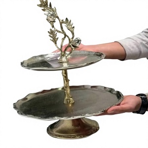 New Olive Collection 2 <b>Tier</b> <b>Cake</b> <b>Stand</b> Handicraft Leaf Design Multi Layer Decorative Food Display Custom Logo Cup <b>Cake</b> <b>Stand</b> - Product Image 1