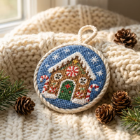 Ornement de Noël en point de croix Maison en pain d'épices avec flocon de neige pour broderie en laine exquise, décoration murale pour fête de fin d'année, cadeau