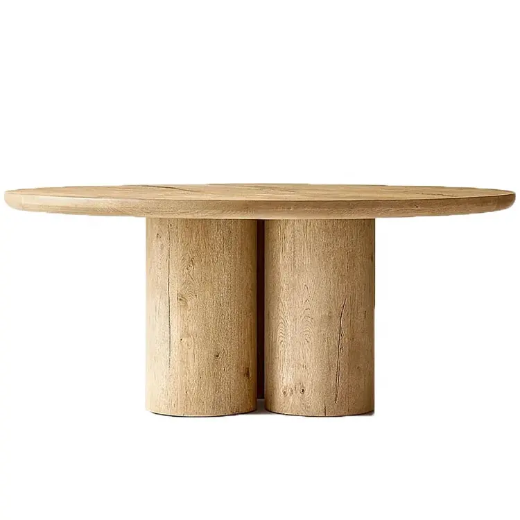 Mesa de comedor redonda de madera maciza de roble, juego de muebles de comedor de cilindro contemporáneo, 6/8/10 asientos