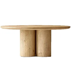 Contemporary cylinder solid wood oak 6/8/10 seater round dining table set dining room furniture