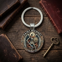 Llavero Metálico Impreso al por Mayor, Novedad 2026, Llavero Religioso Católico de Protección, Anillo para Llaves con Patrón Personalizado, Recuerdo, Regalo