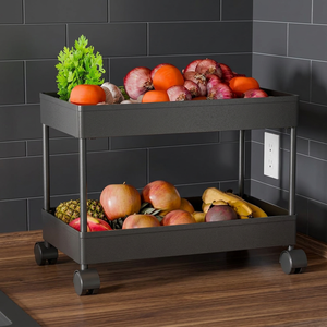 Chariot de rangement moderne à double niveau en plastique avec roulettes pour l'organisation des aliments dans la cuisine - Product Image 6