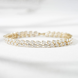 Starsgem 10K <b>Solid</b> White <b>Gold</b> Double Row Pear Cut Lab Grown Diamond 6.5in Tennis Bracelet Dainty Full Pave Fine Jewelry - Product Image 4