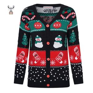 Nanteng personalizado invierno feo hombres cárdigan 100% algodón vacaciones Jacquard abrigo de punto cuello en V botón a rayas para suéter de Navidad - Product Image 1