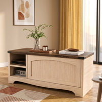 Table basse relevable style ferme avec rangement dissimulé, en bois bicolore, avec étagères latérales ouvertes, pour salon, OEM ODM