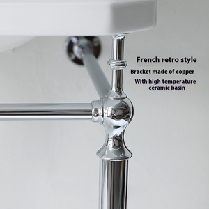 French <strong>Retro</strong> Simple Stainless Steel Ceramic Basin Washstand Modern Design <strong>Style</strong> for Small Apartment <strong>Bathroom</strong> Balcony - Product Image 2