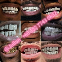 Grillz dentaire Hip Hop personnalisé 8 sur 8 en argent 925 plaqué or blanc, avec moissanite VVS à coupe profonde et pierres grandes, style 'Ice Out', pour rappeur