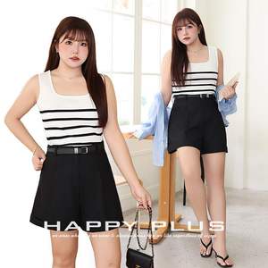 Happy Plus - Chaleco de punto con cuello cuadrado y rayas blancas, camisola básica de talla grande para mujer, top para ir al trabajo, N8651 - Product Image 5