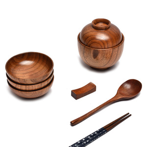 Bol rond en bois de jujube fait à la main, anti-chaleur, bol à <span class=keywords><strong>salade</strong></span> avec couvercle en bois, bol à nouilles, à riz, à soupe <span class=keywords><strong>pour</strong></span> servir des salades et des aliments lors de fêtes - Product Image 5