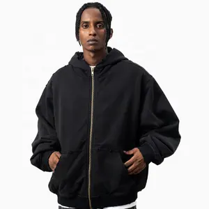 wholesale oem/odm Hip Hop Trend High Street Destruction Old Loose Both Sides Hooded Thickened Fleece Jacket Men