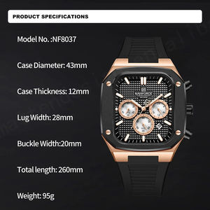 NAVIFORCE 8037 Nouvelle montre-bracelet carrée chronographe en silicone étanche sportive lumineuse pour homme, montres à quartz pour homme - Product Image 6