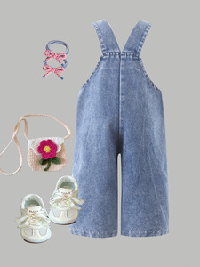 Ropa Infantil para <span class=keywords><strong>Niñas</strong></span>, Overoles de Mezclilla para <span class=keywords><strong>Niñas</strong></span>, Cuatro Estaciones, Bordado de Flores, <span class=keywords><strong>Pantalones</strong></span> <span class=keywords><strong>Anchos</strong></span> para Niños, Gran Venta - Product Image 2