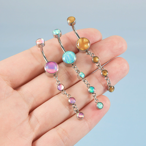 Getta Fashion Dangle Anillos de ombligo de acero inoxidable Mujeres Gemas dobles Anillos de ombligo de acero quirúrgico - Product Image 2