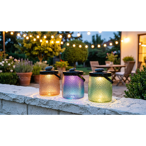 Nouvelle lampe solaire de jardin en verre rechargeable avec panneau solaire LED chaud IP65, 13,2*15 cm, 1L - Product Image 3