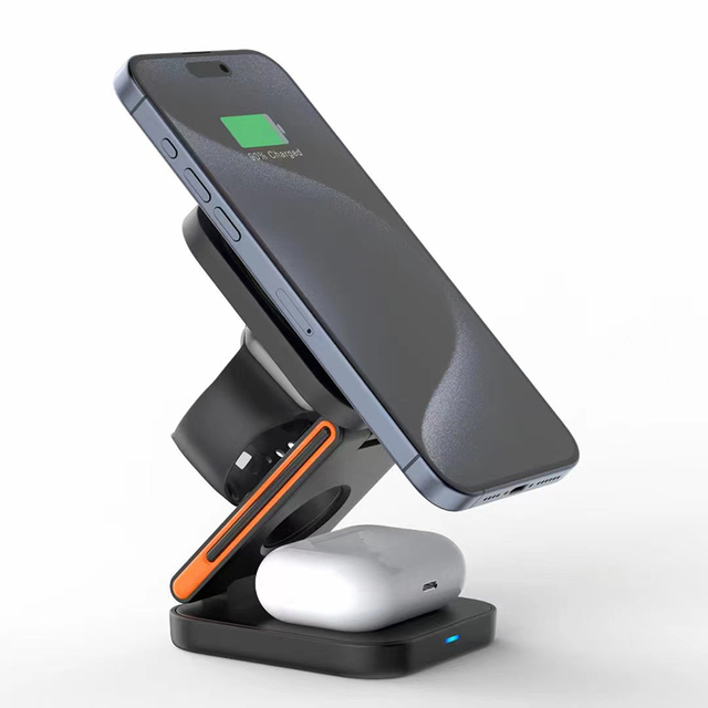 Custom 15W Portable 3-in-1 Magnetic Wireless Charger Stand & Holder Fast Charging Phone Earphone Watch