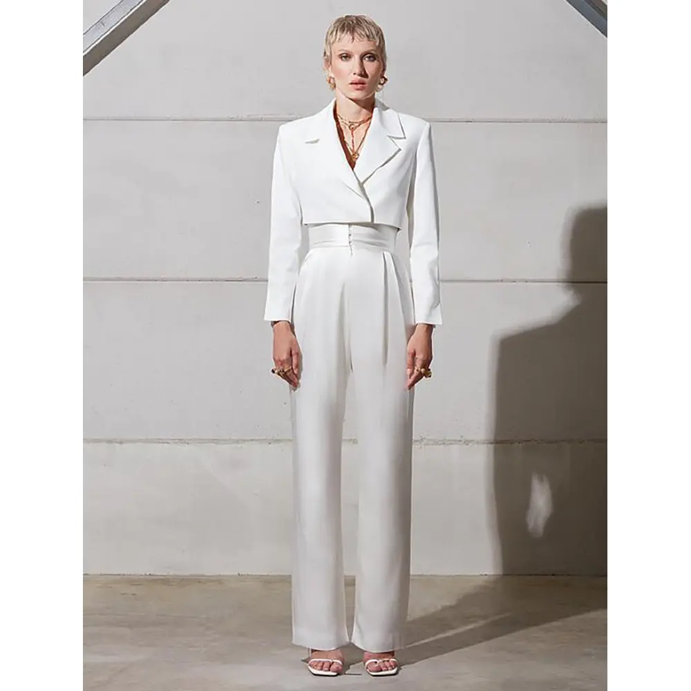 Elegant White Two Piece Set Blazers Women's Slim Suits Female New White Short Jacket Ladies Long Sleeve Blazers & Pants