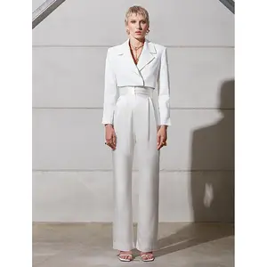 Elegante weiße zweiteilige Set Blazer Damen Slim Suits Female New White Short Jacket Damen Langarm Blazer & Hosen