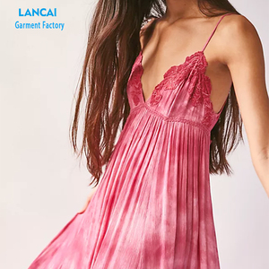 Verano personalizado Sexy cuello en V vestidos casuales 100% poliéster mujer elegante momento Esmeralda Rosa Tie-Dye espalda descubierta Maxi vestido - Product Image 5