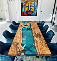 Table de conférence de bureau en bois massif avec plateau en bois de rivière, table à manger en résine époxy transparente