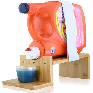 Support de rangement multifonctionnel en bambou à double niveau personnalisable pour l'organisation de la lessive en poudre et liquide dans la salle de bain - Product Image 1
