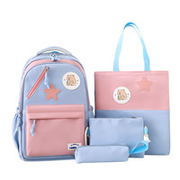 Version coréenne du sac à dos de style universitaire Ensemble de 4 pièces Sacs d'école Sac à dos doux pour filles Sac à dos à compartiments multiples