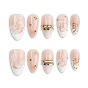 YD1 Kaixin - <span class=keywords><strong>Uñas</strong></span> <span class=keywords><strong>Postizas</strong></span> Cortas Almendradas al por Mayor, Color Rosa Transparente, Punta Francesa Blanca, Decoración Dorada, <span class=keywords><strong>Uñas</strong></span> <span class=keywords><strong>Postizas</strong></span> Brillantes - Product Image 2