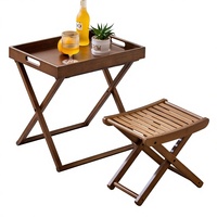 Table basse pliante compacte pour l'extérieur, mobilier de camping portable en bambou, design moderne, pour balcon, cour, pique-nique, avec chaise