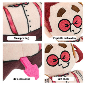 Jouets en peluche personnalisés à faible MOQ, figurines en peluche avec lunettes roses et bretelles, poupée miniature de 10 cm, pendentif en peluche à suspendre - Product Image 5