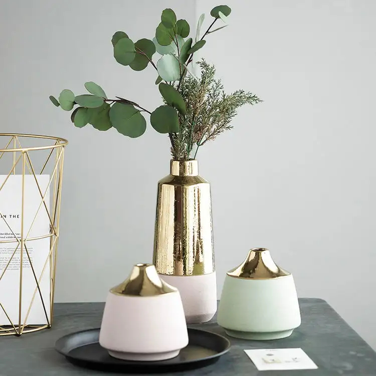 Vase nordique de luxe en porcelaine, Vase en céramique, décoration, plaqué or, couleur or blanc, pour la Table à domicile, vente en gros