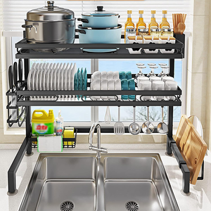 Estante de secado de platos extensible de acero al carbono extra grande para 4 apilamientos barato sobre fregadero estante de almacenamiento de utensilios de cocina - Product Image 2