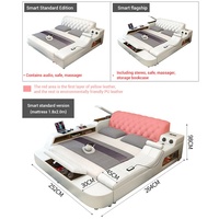 Ensemble de lit intelligent moderne de luxe multifonctionnel avec cadre en bois massif et revêtement en cuir au design tendance pour chambre à coucher