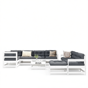 Ensemble de salon de jardin blanc anthracite 6 places, mobilier d'extérieur, structure en bois contemporaine - Product Image 1