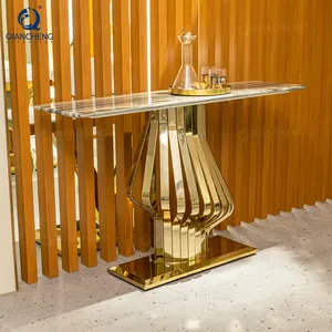 QIANCHENG Luxury Gold Mirror Stainless Steel Living Room Corner Foyer Side Table Marble Hallway Entryway Console Table
