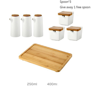 Ensemble de Pots à épices en céramique, 6 pièces, Condiments, <span class=keywords><strong>vinaigre</strong></span> huile de <span class=keywords><strong>vinaigre</strong></span>, récipient de stockage d'assaisonnement avec couvercle en bois étanche - Product Image 6